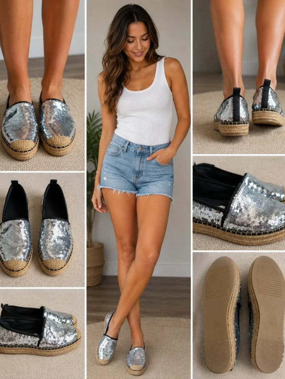 zara trafaluc silver sequin espadrille loafers flats sparkle shoes eu 38 us 7.5